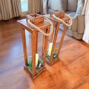 Set Of 2~ Rustic Wooden Lanterns For Candleholder/Florals, Farmhouse Style Wooden Wedding Centerpieces/Home Decor etc