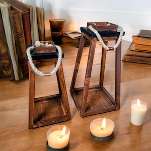 Set Of 2~ Modern Rustic Look Wooden Lanterns For Candleholder/Florals, Country Farmhouse Style Floor Lantern/Wedding Centerpieces/Home Decor