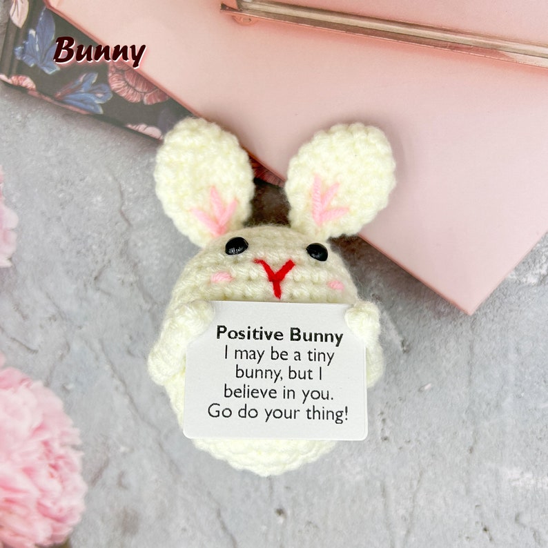 Handmade Bunny Positive Crochet Animal Handmade Crochet Bunny Encouragement Motivation Stress Relief Graduation Mothers Day Birthday Gift Women Cowor