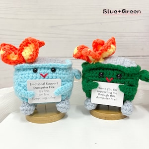 Crochet Dumpster Fire Amigurumi,Crochet Burning Trash Can,Emotional Support Gift,Thank you for gifts,Funny Unique Desk Decor