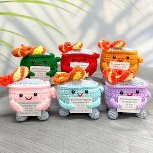 Bulk Sales Crochet Dumpster Fire Amigurumi,Burning Trash Can,Colorful Dumpster,Emotional Support Gift,I&#39;m fine! Everything&#39;s fine!
