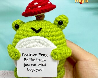 Grenouille Positive Au Crochet Avec Carte D'Affirmation - Poupée En Laine Faite Main, Cadeau Mignon Pour Anniversaire, Noël (9x7x6 Cm) - 7