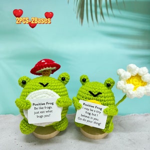 Handmade Crochet Positive Frog With Mushroom and Daisies-Crochet Positive Gifts-Positive Affirmations-Mental Health Gift for Kids/ friends