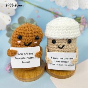 Crochet Coffee Bean+Coffee Cup,Show Love Gifts For Mom/Grandma,Cute Desk Decor,You are my favorite human bean,Graduation Gift
