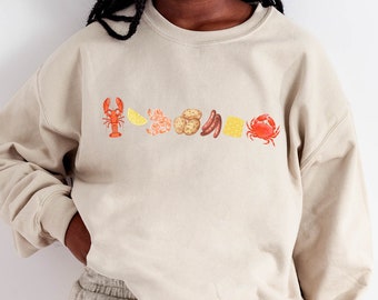 Sudadera de cuello redondo con mariscos hervidos: gráfico de comida divertido