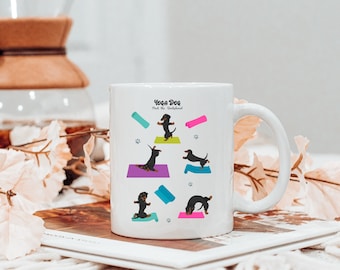 Keramische yogamok teckel: grappig cadeau voor worst (11 oz)