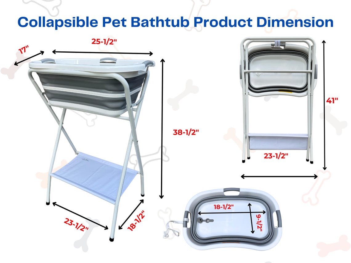 Collapsible Pet Bathtub, Bathtub With Stand, Foldable Dog Washing ... - Bathtub Dog Crate Attachable Components