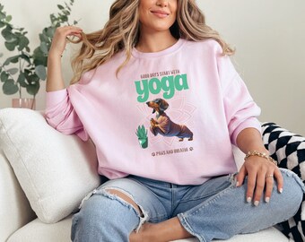 Dachshund Yoga Sweatshirt, Unisex Doxie Pullover
