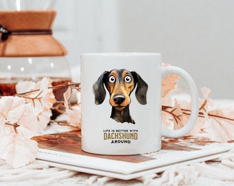 Dachshund Print Coffee Mug: Wiener Dog Ceramic Mug (11 oz)