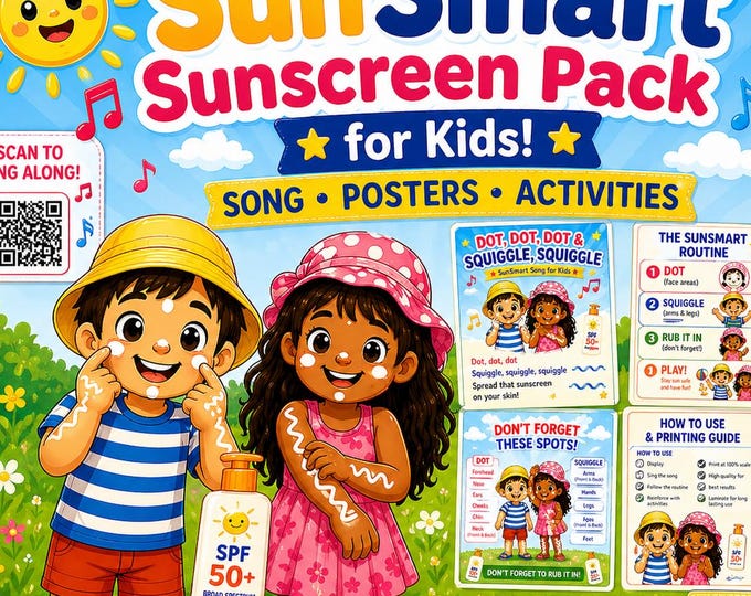 Sunsmart Sunscreen Pack for Kids | Sun Safety Printable | Original Song ...