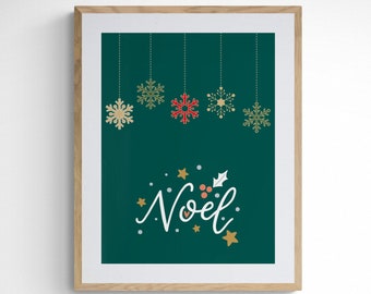 Green Christmas Poster | Noel Wall Print | Joyeux Noel Sign | Noel Digital Print | Christmas Holiday Art Decor | Holiday Sign for Apartment