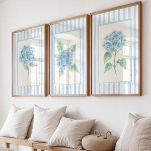 Blue Hydrangea Flower Set of 3 Art Wall Prints: Nancy Meyers Inspired Decor