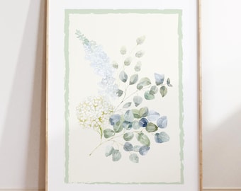 Green Hydrangea Print, Hydrangea Bouquet Floral Print, Nancy Meyers Inspired Flower Art, Grandmillenial, Watercolor Hydrangea Painting