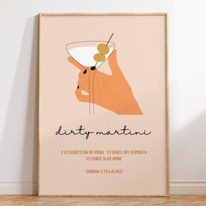 Dirty Martini Wall Art | Cocktail Digital Print | Bar Cart Sign | Apartment Print Art | Martini Poster for Kitchen Apartment