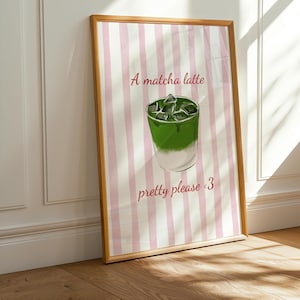 Pink Striped Grandmillenial Iced Matcha Digital Art Print: Multiple Sizes (5 Ratios)