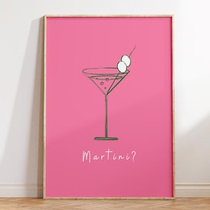 Minimalist Extra Dirty Martini Wall Print: Pink Kitchen Decor, Chic Bar Cart Art