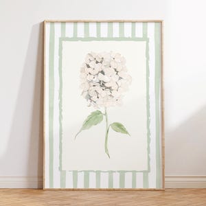 Hydrangea Print, White Flower Print, Green Floral Print, Nancy Meyers Inspired, Grandmillenial, Green Striped Print, Botanical Art, Summer