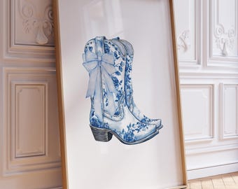 Póster de botas vaqueras Blue Coquette: 5 tamaños (diferentes proporciones)
