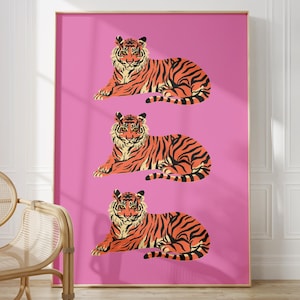 Pink Tiger Wall Art Print: Animal Decor