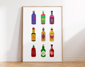 Hot Sauce Art Print: Kitchen Foodie Decor (Digital Download)