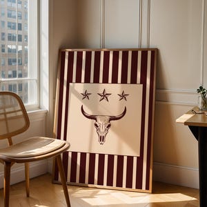 Vintage Striped Rodeo Wall Art Print: Western Decor, Mid Century Modern Cowboy Poster