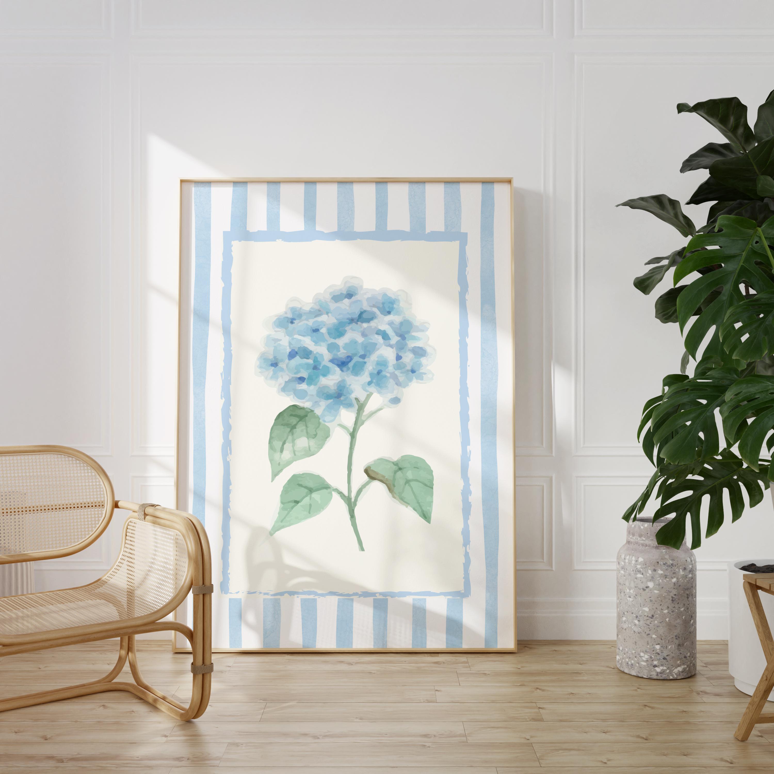 Blue Watercolor Hydrangea Wall Art Print: Nancy Meyers Inspired Floral Decor