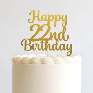 Happy 22nd Birthday Cake-Topper SVG - Cricut & Silhouette Cut-bestand - Elegant Script Design Digitale Download - Moderne Mijlpalen Party Decor