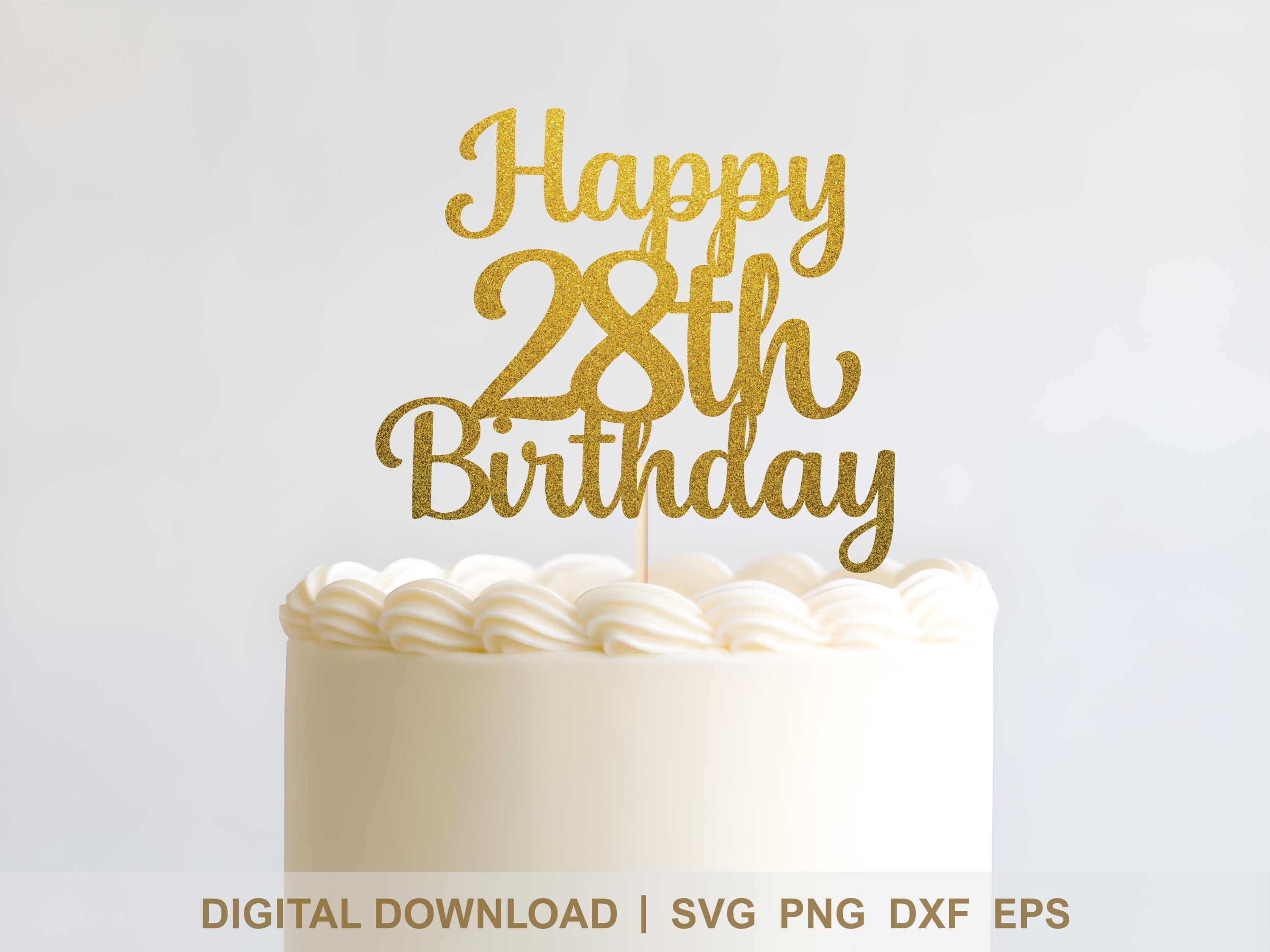 Glitter Gold "28" Happy Birthday Cake Topper - 28th Birthday Party Decorations For Adults & Anniversaries