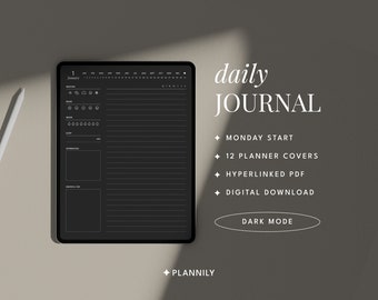 Digital planner dark mode, Digital Daily Journal Dark Mode, Digital Diary Minimalist, Mindfulness Journal, Dark Mode GoodNotes