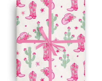 Pink Western Cowgirl Wrapping Paper for special occasions like Birthday, Holiday, Mother's Day, Baby Shower, Wedding Gift Wrapping