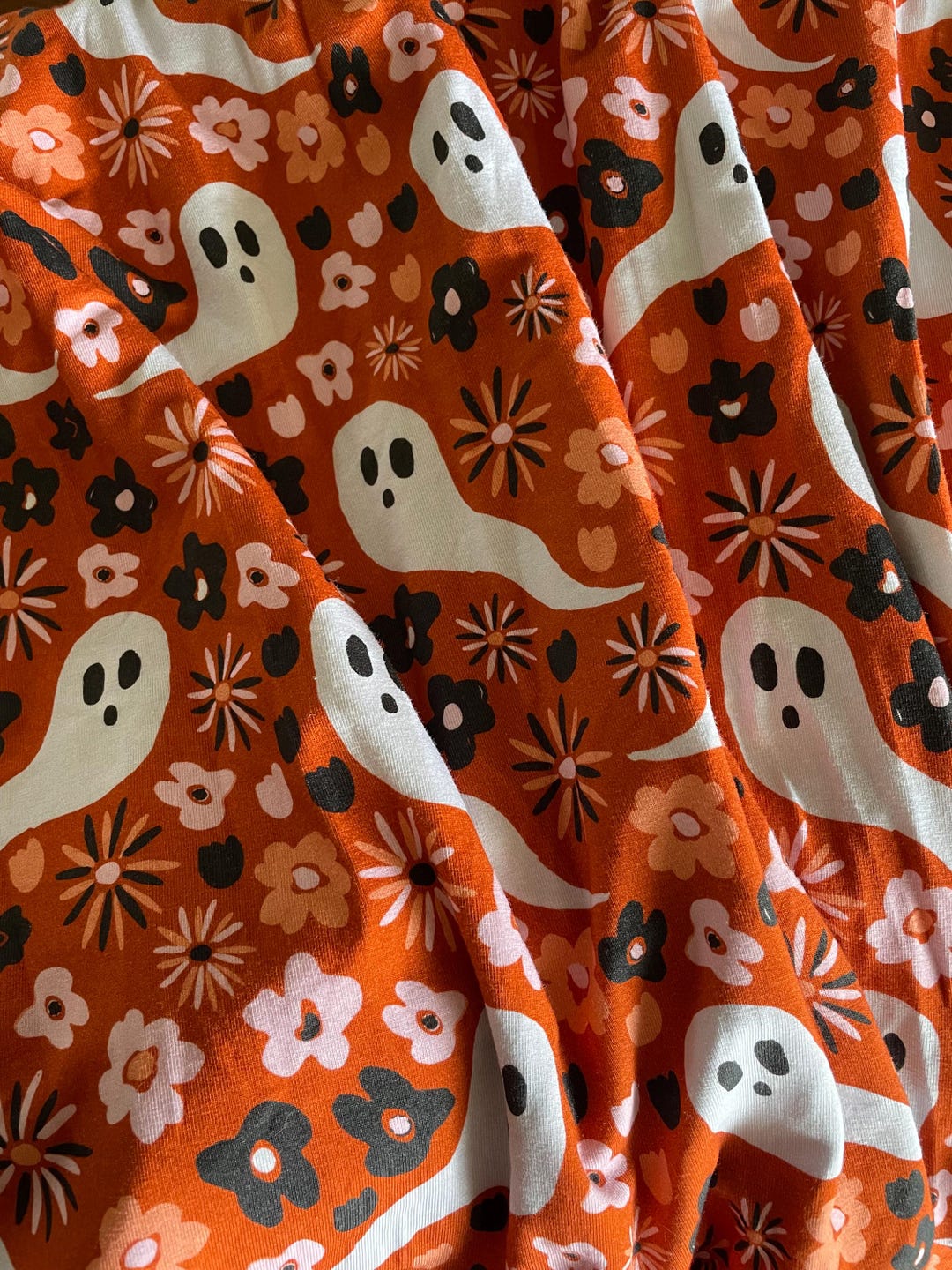 Ten Yards Halloween Rust Ghost Bamboo Cotton Jersey Knit Fabric, Kids ...