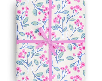 Pink and Blue Floral Wrapping Paper for special occasions like Birthday, Holiday, Mother's Day, Baby Shower, Wedding Gift Wrapping