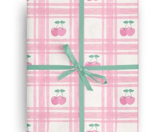Pink Cherry Gingham Wrapping Paper: Special Occasions Gift Wrap