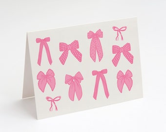 Stationery Folded Notecard: Pink Bows Notecard, Custom, artistic fashion, girly notecard,