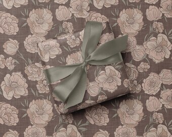 Brown Floral Wrapping Paper: Botanical Gift Wrap
