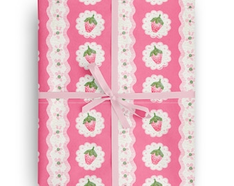 Pink Strawberry Floral Wrapping Paper: Special Occasion Gift Wrap