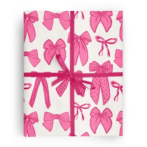 Pink and Red Bows Wrapping Paper  for special occasions like Birthday, Holiday, Mother&#39;s Day, Baby Shower, Wedding Gift Wrapping
