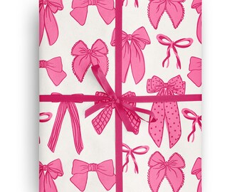Pink Bows Wrapping Paper, Valentine and Birthday Gift Wrap