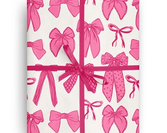 Pink and Red Bows Wrapping Paper  for special occasions like Birthday, Holiday, Mother's Day, Baby Shower, Wedding Gift Wrapping