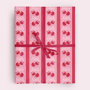 Wrapping Paper: Pink and Red Valentine Cherry Gingham Stripe Paper for special occasions like Birthday, Holiday, Valentines Day, Gift Wrap