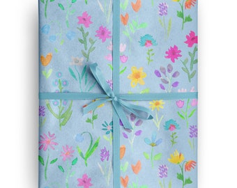 Blue Wildflower Wrapping Paper for special occasions like Birthday, Holiday, Mother's Day, Baby Shower, Wedding Gift Wrapping