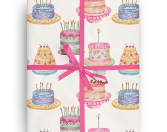 Watercolor Cakes Wrapping Paper for special occasions like Birthday, Holiday, Mother's Day, Baby Shower, Wedding Gift Wrapping