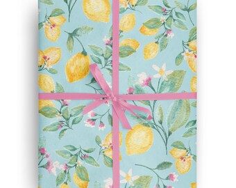 Watercolor Lemon Branches Floral Wrapping Paper for special occasions like Birthday, Holiday, Mother's Day, Baby Shower Gift Wrapping