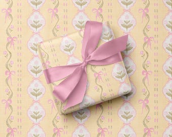 Ribbon Bow Pink and Yellow Floral Gift Wrapping Paper