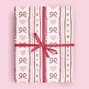 Wrapping Paper: Pink and Red Valentine Bow Heart Stripe Paper for special occasions like Birthday, Holiday, Valentines Day, Gift Wrap
