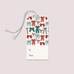 Gift Tag: Christmas Bows Gift Tag, goodie bag tags, red and green bow gift tag, holiday present tags, special occasions, Gift Wrapping