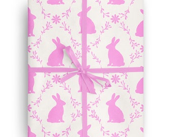 Pink Bunny Floral Easter Wrapping Paper for special occasions like Birthday, Holiday, Mother's Day, Baby Shower, Wedding Gift Wrapping