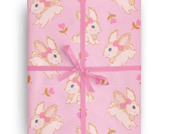 Pink Easter Bunny Floral Wrapping Paper: Spring Birthday Gift Wrap