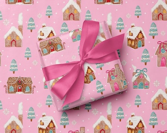 Pink Gingerbread Christmas Wrapping Paper