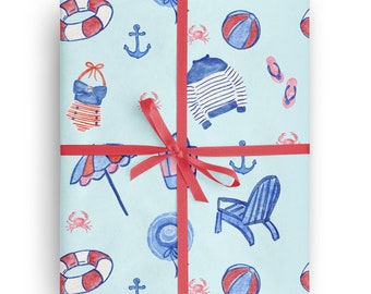 Blue Coastal, Nautical Wrapping Paper for special occasions like Birthday, Holiday, Mother's Day, Baby Shower Gift Wrapping